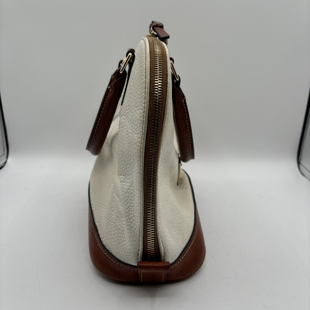 Dooney & Bourke Zip ZIp Satchel Pebbled Leather White Tan Domed Purse Double Zip - Picture 5 of 16
